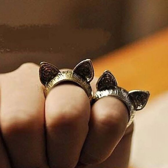 Silver Pewter Cat Ears Ring Cute Gift - Picture 8 of 8